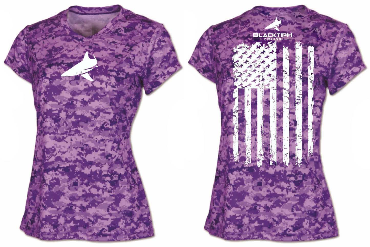 BlacktipH Ladies Performance Digital Camo Shirt with UPF 50+ Protection - Vertical Flag