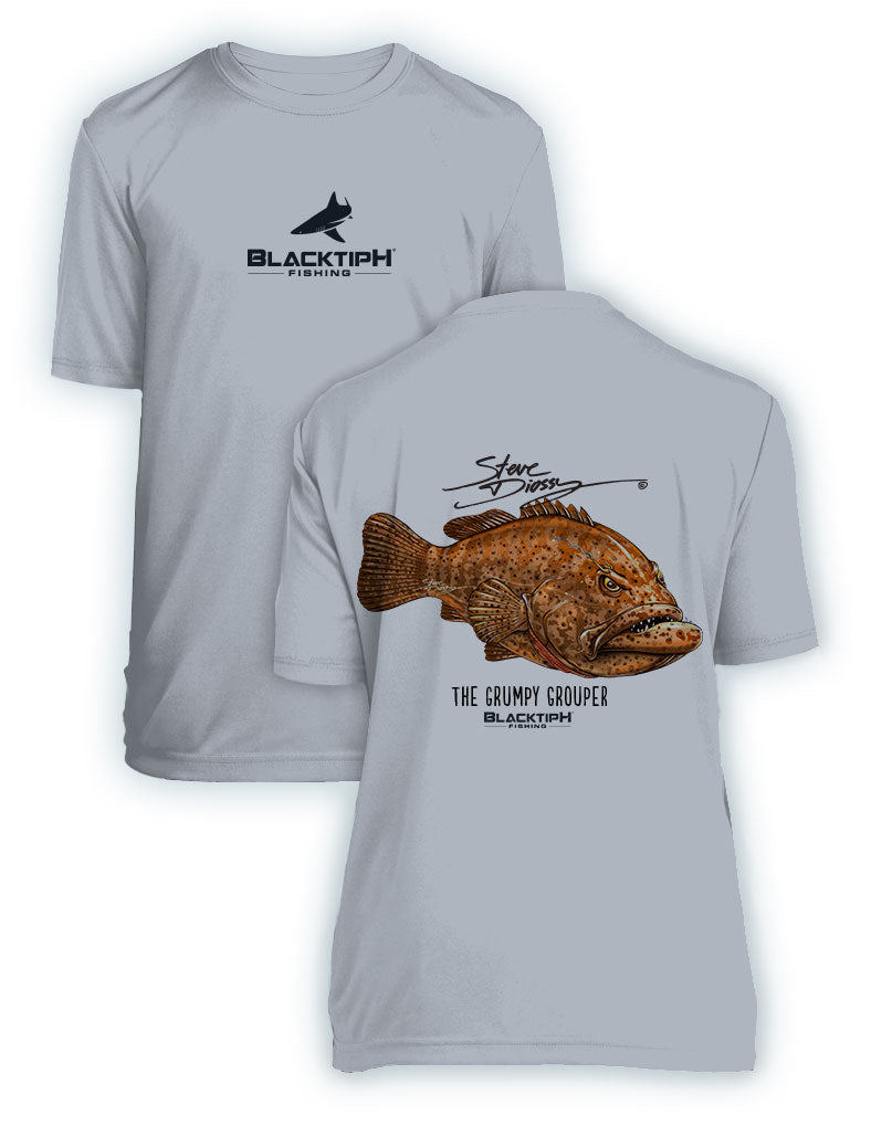 BlacktipH Youth Performance Short Sleeve Grumpy Grouper Featuring Steve Diossy Art in 100% Polyester