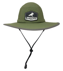 BlacktipH Green Bucket Fishing Hat with Rubber Patch - Front View
