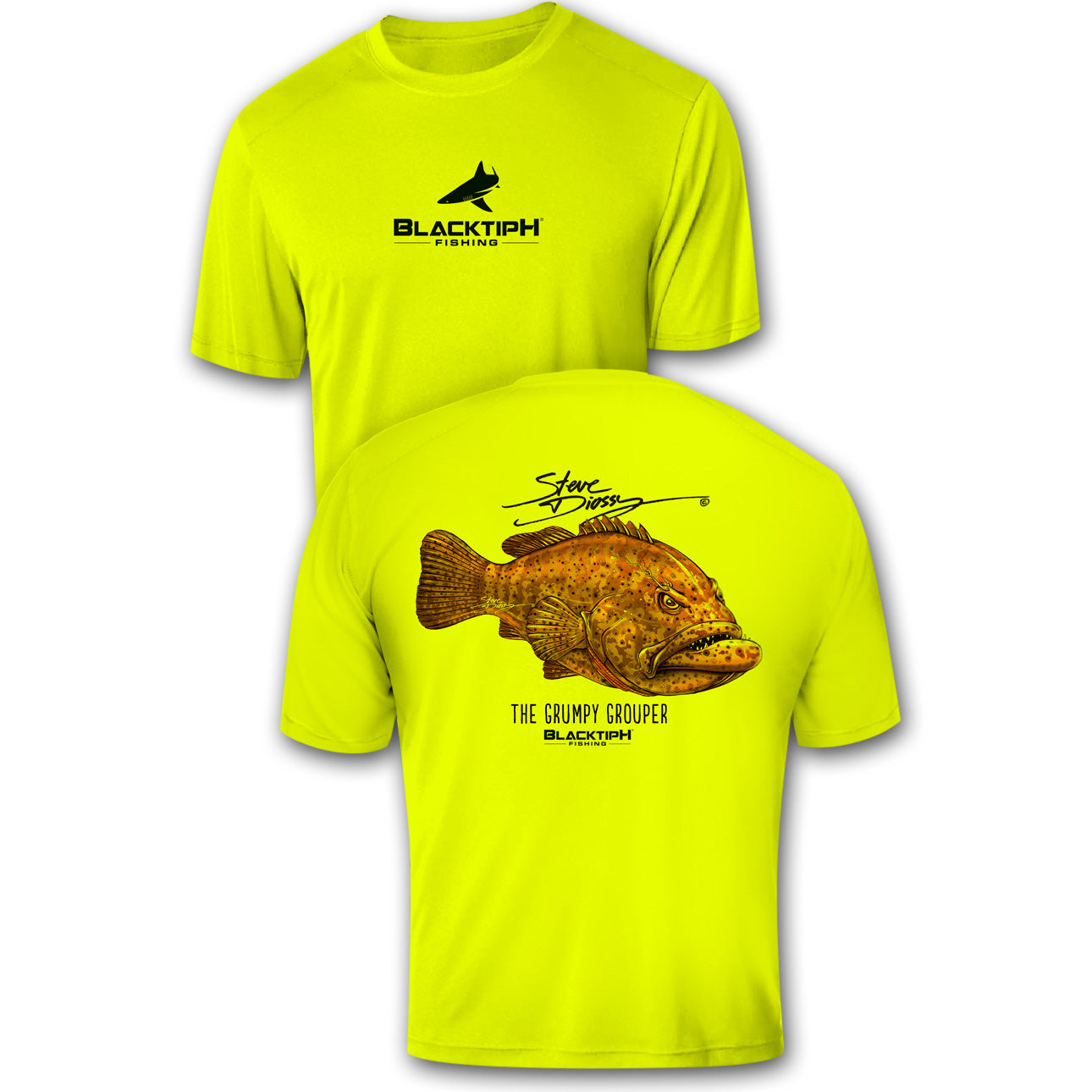BlacktipH Performance Short Sleeve Grumpy Grouper Featuring Steve Diossy Art with UPF 50+ Protection
