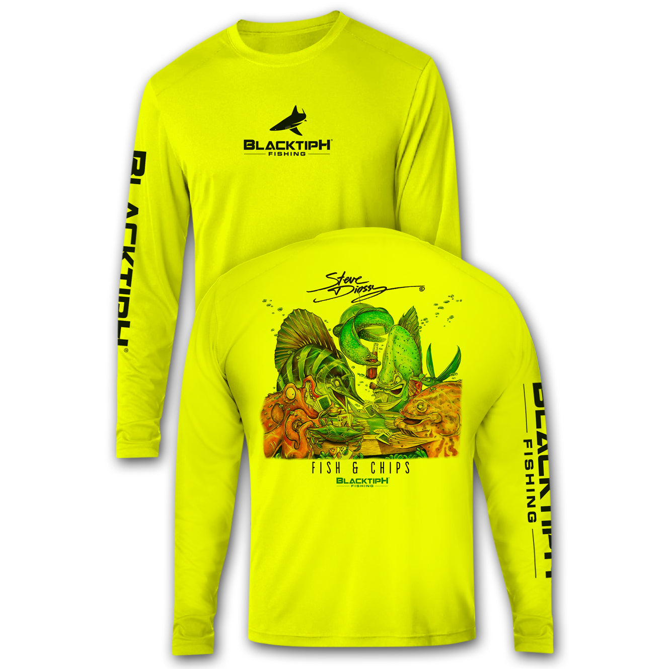 BlacktipH Performance Long Sleeve Fish N Chips Featuring Steve Diossy Art with UPF 50+ Protection