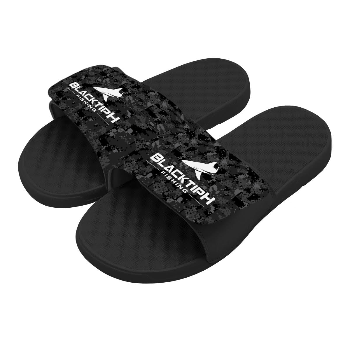 BlacktipH Black/Patterned Slides- Side View