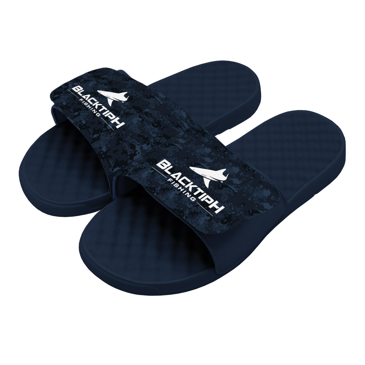 BlacktipH Navy Patterned Slides-Side View