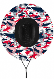 BlacktipH Straw Hat - Red White and Blue Shark Camo- Black