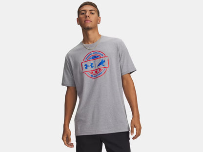 Under Armour x BlacktipH Men's Fish Species USA Graphic Shirt Front - Steel Light Heather - BlacktipH