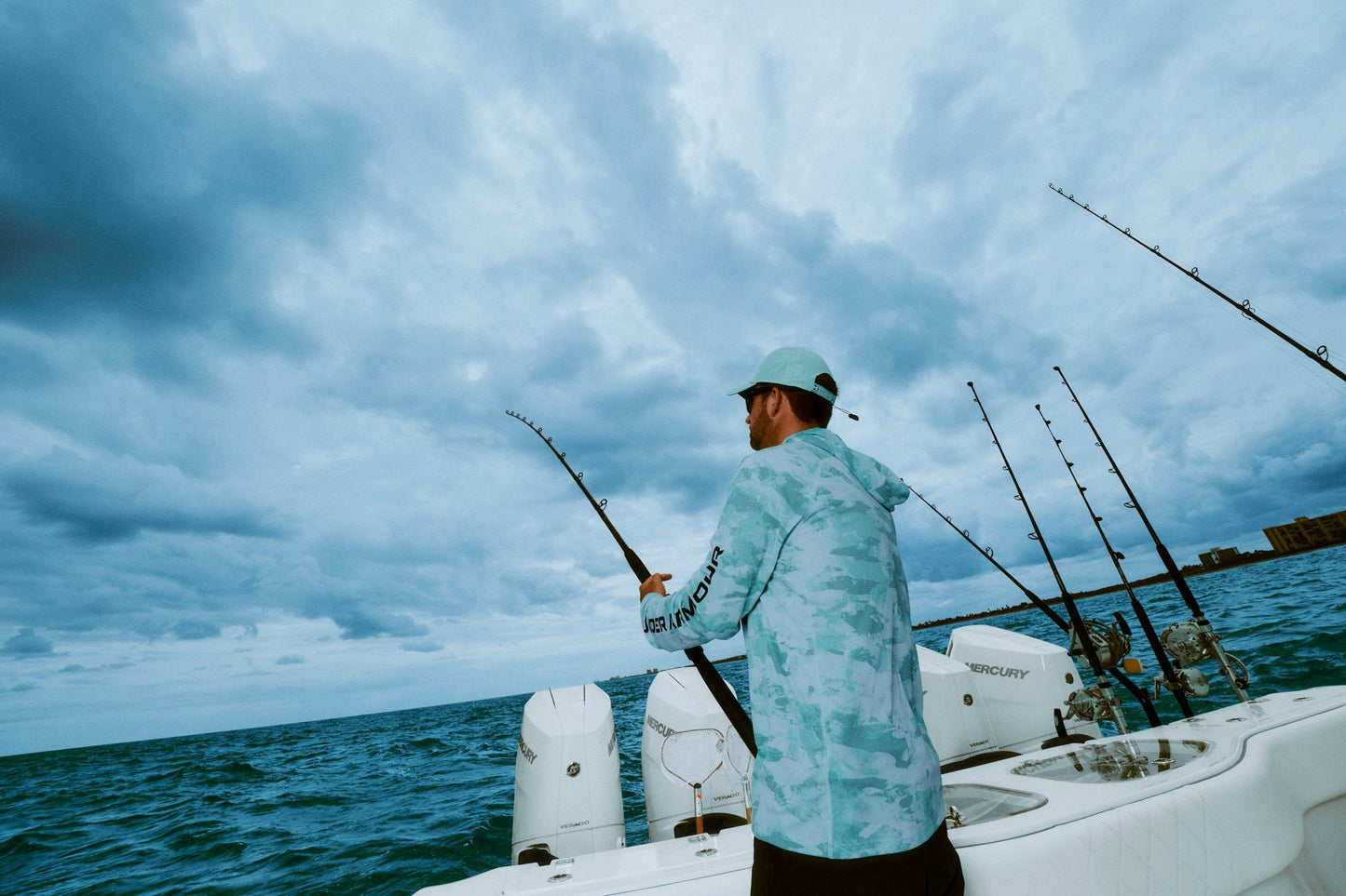 Under Armour x BlacktipH Men’s Fish Elite Performance Camo Hoodie - Neo Turquoise - BlacktipH