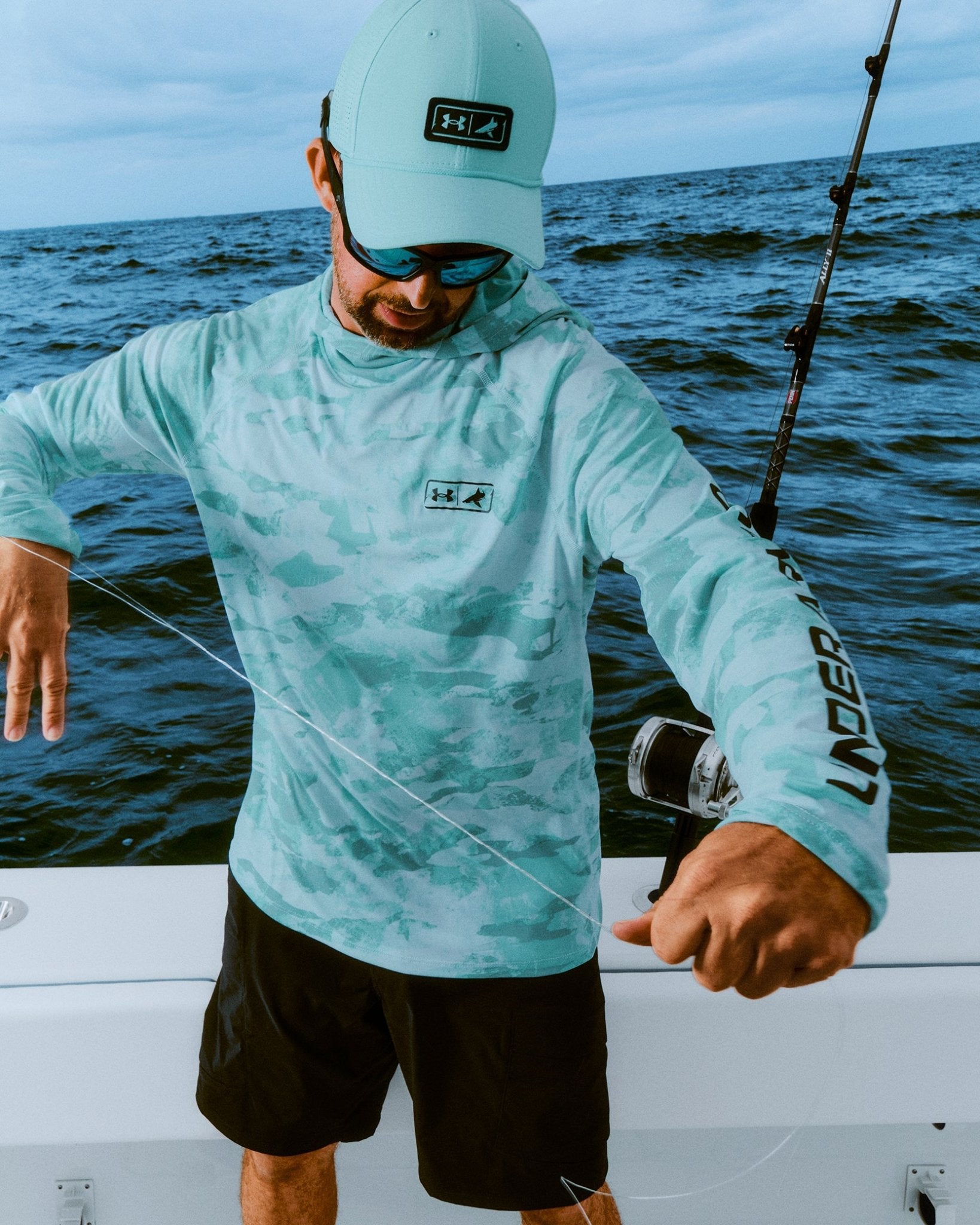 Under Armour x BlacktipH Men’s Fish Elite Performance Camo Hoodie - Neo Turquoise - BlacktipH