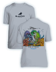 BlacktipH Youth Performance Short Sleeve Fish N Chips Featuring Steve Diossy Art in 100% Polyester