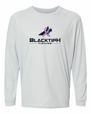 BlacktipH Fishing Cancer Awareness Shirt to support Josh Jorgensen - Grey Front - Long Sleeve Performance Shirt