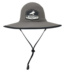 BlacktipH Grey Bucket Fishing Hat with Rubber Patch - Front View