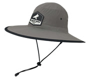 BlacktipH Grey Bucket Fishing Hat with Rubber Patch - Side View