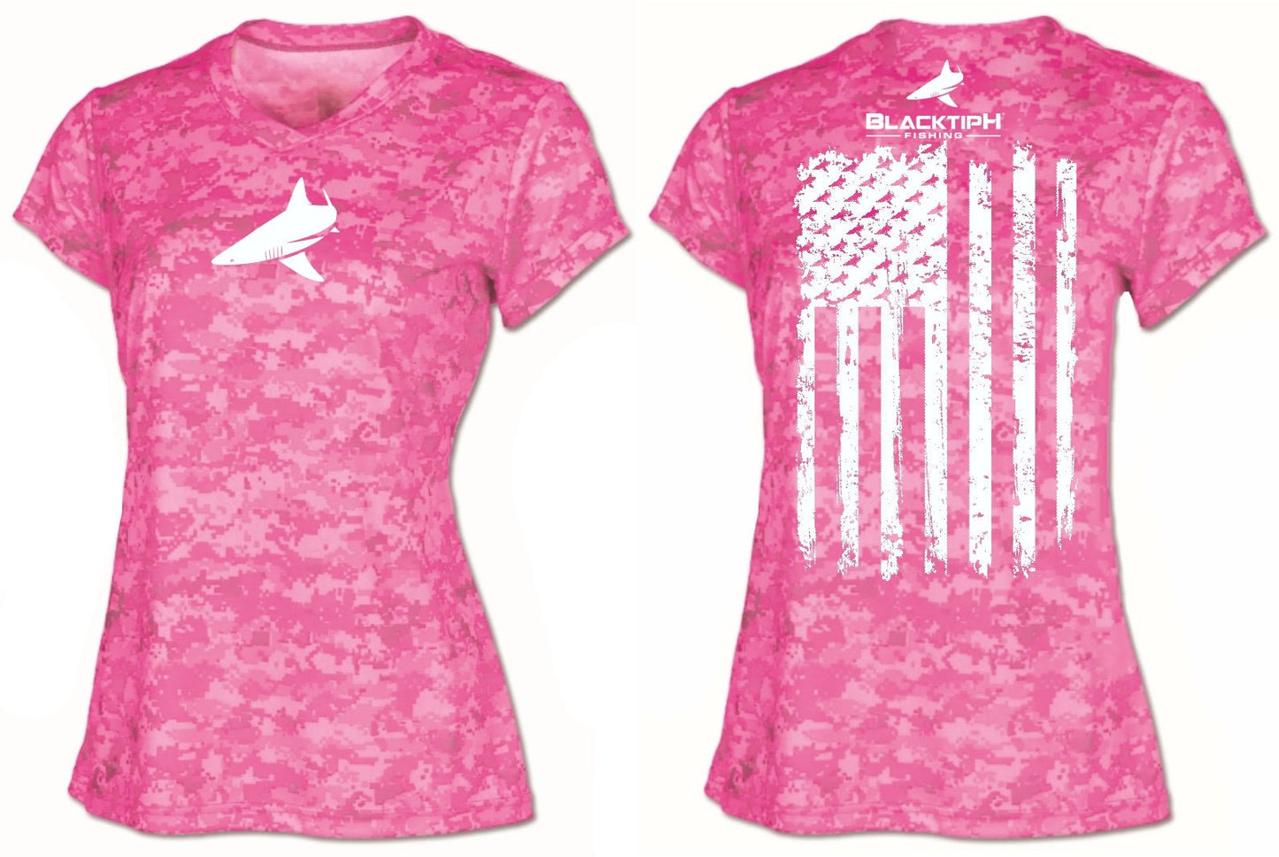 BlacktipH Ladies Performance Digital Camo Shirt with UPF 50+ Protection - Vertical Flag - BlacktipH