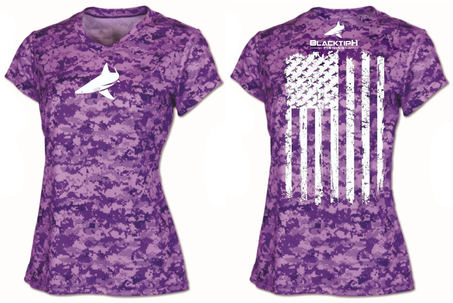BlacktipH Ladies Performance Digital Camo Shirt with UPF 50+ Protection - Vertical Flag - BlacktipH