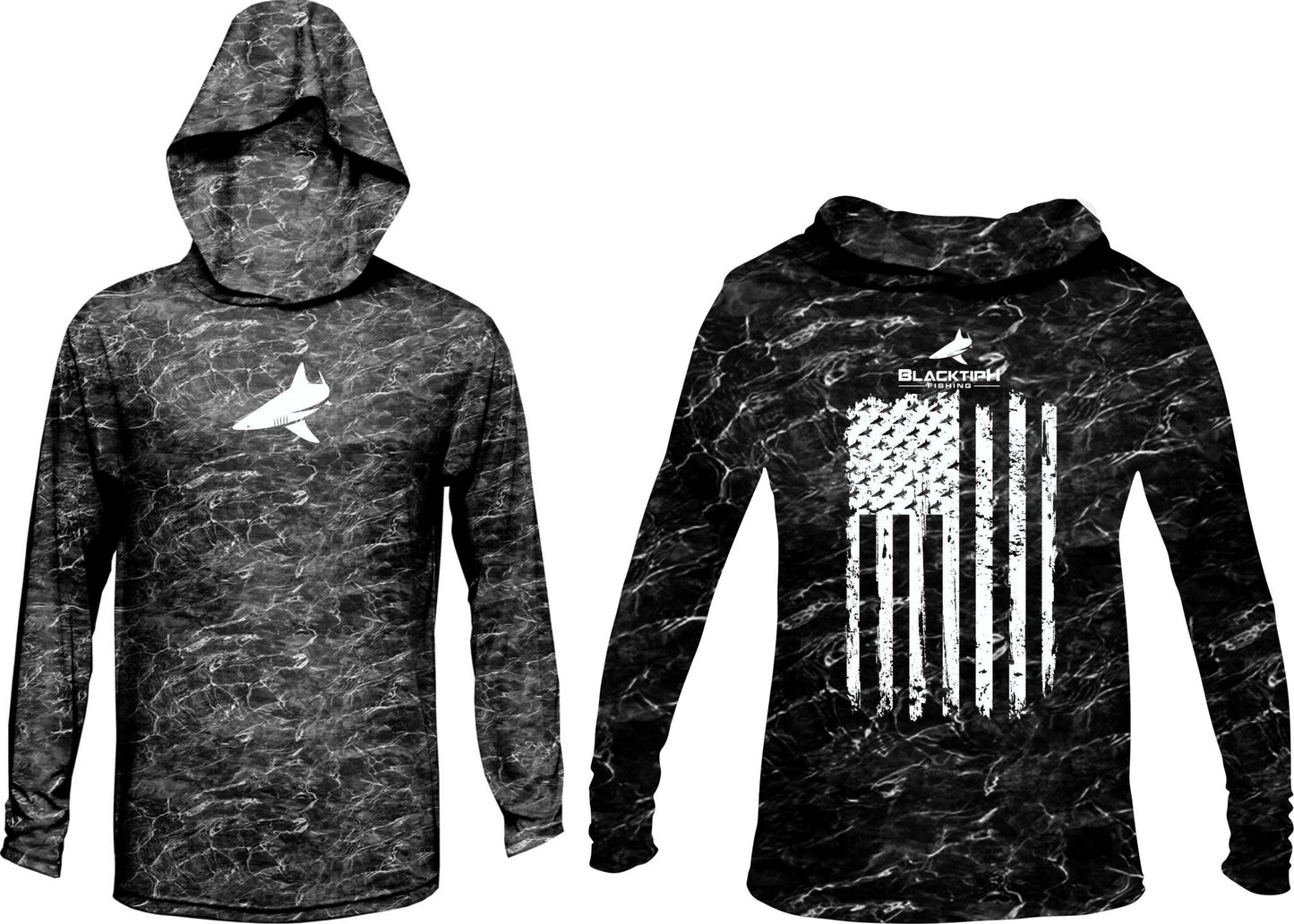 BlacktipH Patriotic Performance Shirt Distressed Hoodie with UPF 50+ Protection - BlacktipH