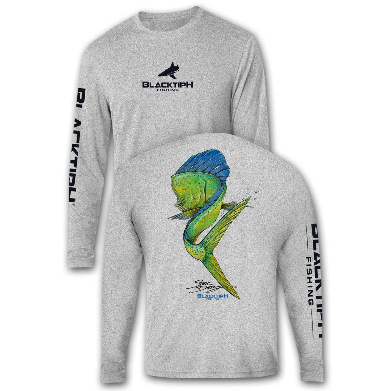 BlacktipH Performance Shirt Long Sleeve Mahi_Mahi Featuring Steve Diossy Art with UPF 50+ Protection - BlacktipH