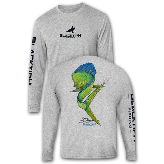 BlacktipH Performance Shirt Long Sleeve Mahi_Mahi Featuring Steve Diossy Art with UPF 50+ Protection - BlacktipH