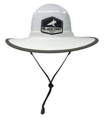 BlacktipH White Bucket Fishing Hat with Rubber Patch - Front View