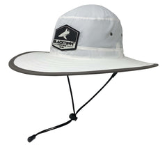 BlacktipH White Bucket Fishing Hat with Rubber Patch - Side View