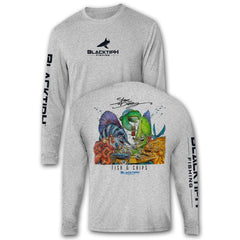 BlacktipH Performance Long Sleeve Fish N Chips Featuring Steve Diossy Art with UPF 50+ Protection