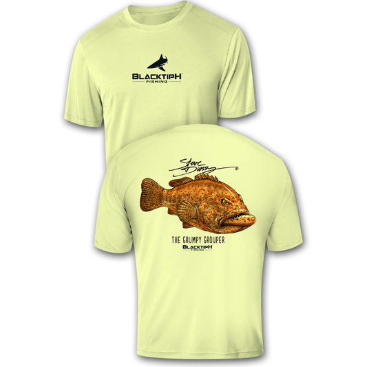 BlacktipH Performance Short Sleeve Grumpy Grouper Featuring Steve Diossy Art with UPF 50+ Protection